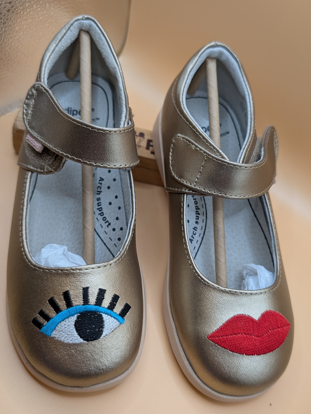NWT Pediped Flex Babe Mary Jane Shoes Champagne Gold EU 33 US 1.5/2Y